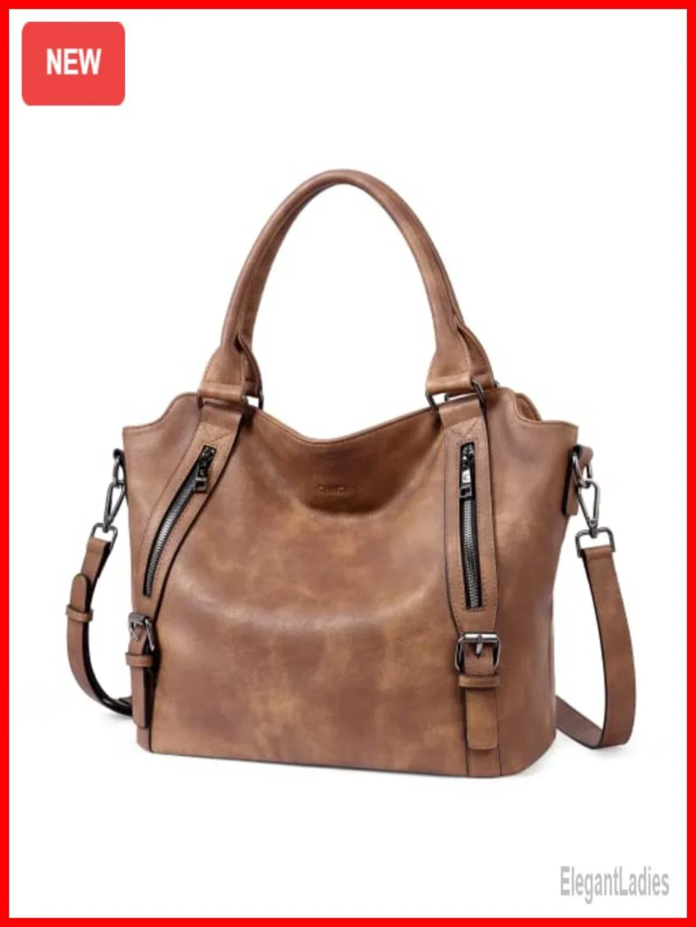 Large Vegan Leather Hobo Bag with Multiple Pockets, Water Repellent, Adjustable